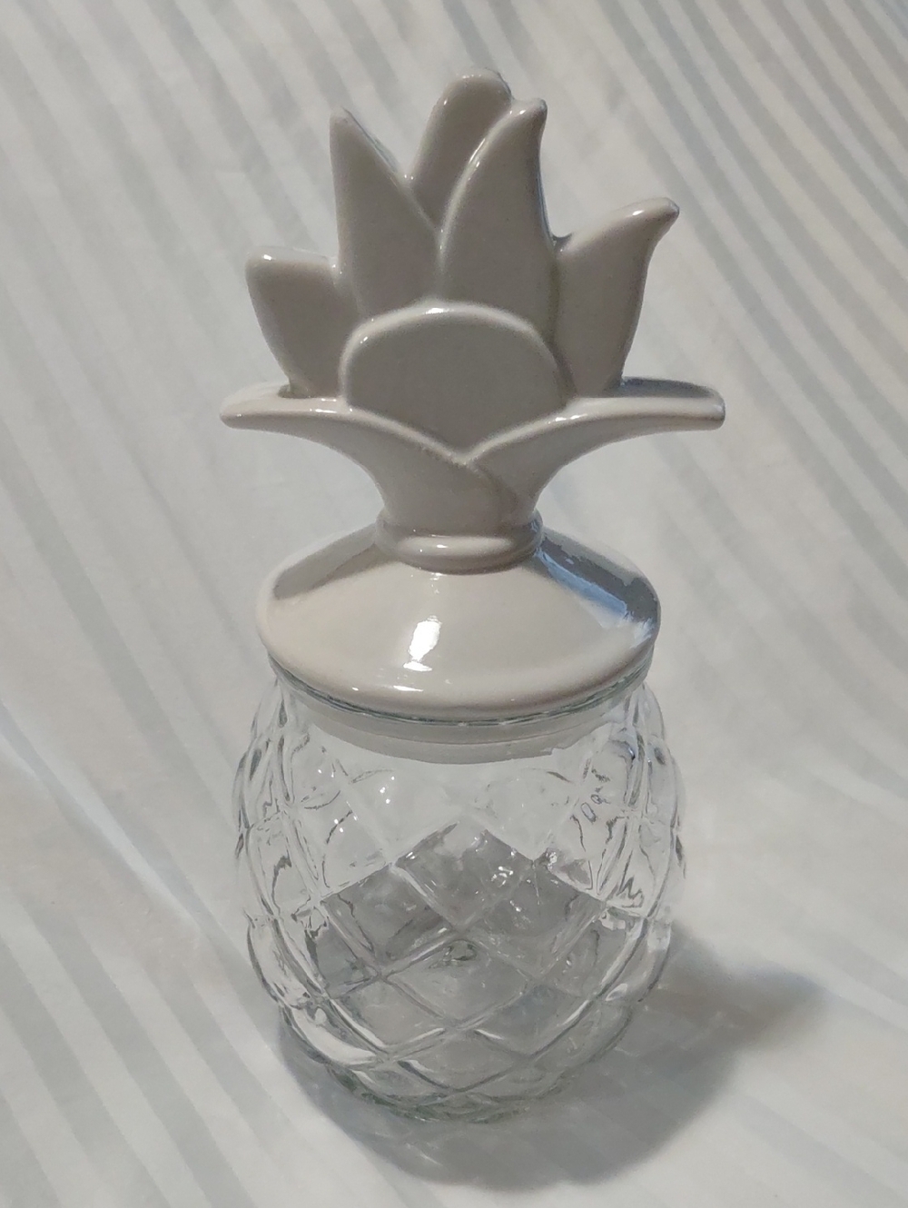 Glass Pineapple Jar with White Ceramic Lid